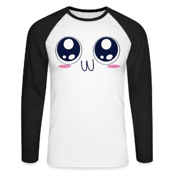 Kawaii OwO Face UwU Meme Anime Aesthetic Otaku - Unisex Baseballshirt langarm - Weiß/Schwarz - Vorne - Nik (191cm)