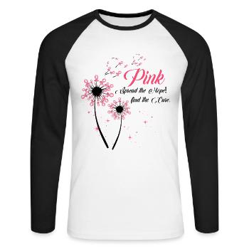 Ruban rose Pissenlit Sensibilisation au cancer du sein - T-shirt baseball manches longues Homme - blanc/noir - Devant - Nik (191cm)
