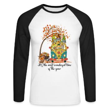Hippie Gnome Peace Bus Fall Season - Unisex Long Sleeve Baseball T-Shirt - white/black - Front - Nik (191cm)
