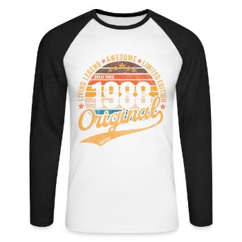 1988 Anniversaire Rétro né en 1988 - T-shirt baseball manches longues Homme - blanc/noir - Devant - Nik (191cm)