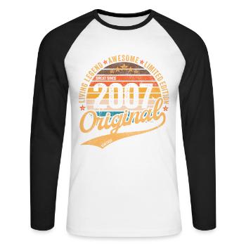 2007 Anniversaire rétro-vintage né en 2007 - T-shirt baseball manches longues Homme - blanc/noir - Devant - Nik (191cm)