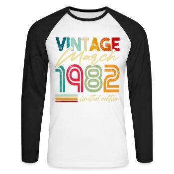 Rétro Vintage né 1982 anniversaire March 1982 - T-shirt baseball manches longues Homme - blanc/noir - Devant - Nik (191cm)