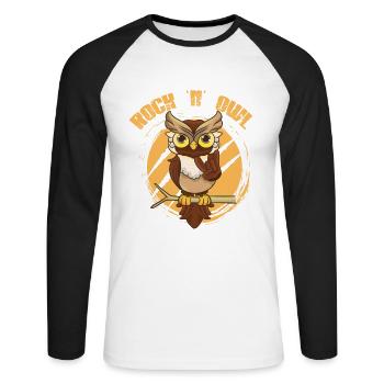 Hibou Rock’n’Owl comme Rock n Roll Born to be Rock - T-shirt baseball manches longues Homme - blanc/noir - Devant - Nik (191cm)