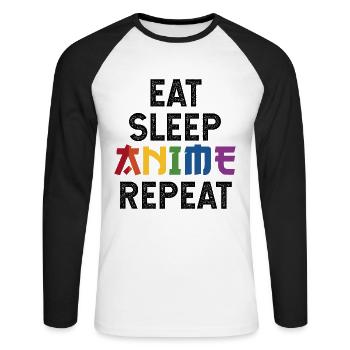 Eat Sleep Anime Repeat - Kawaii Manga Cadeau - T-shirt baseball manches longues Homme - blanc/noir - Devant - Nik (191cm)