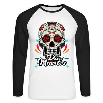 Sugar Skull Dia de los Muertos Gift - Unisex Long Sleeve Baseball T-Shirt - white/black - Front - Nik (191cm)