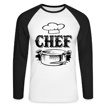 chef cuisinier - T-shirt baseball manches longues Homme - blanc/noir - Devant - Nik (191cm)