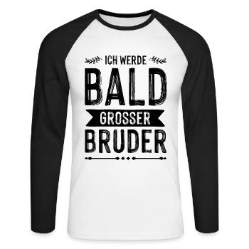 Ich werde grosser Bruder - Unisex Baseballshirt langarm - Weiß/Schwarz - Vorne - Nik (191cm)