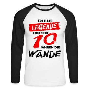 Legende bemalt 10 Jahre Wände - Maler & Lackierer - Unisex Baseballshirt langarm - Weiß/Schwarz - Vorne - Nik (191cm)