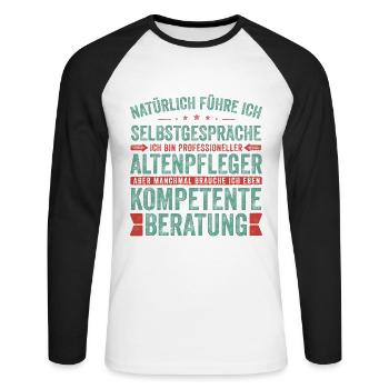 Altenpfleger witziger Spruch für die Arbeit Beruf - Unisex Baseballshirt langarm - Weiß/Schwarz - Vorne - Nik (191cm)