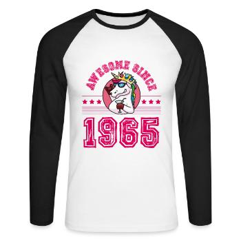 1965 Awesome Licorne - T-shirt baseball manches longues Homme - blanc/noir - Devant - Nik (191cm)