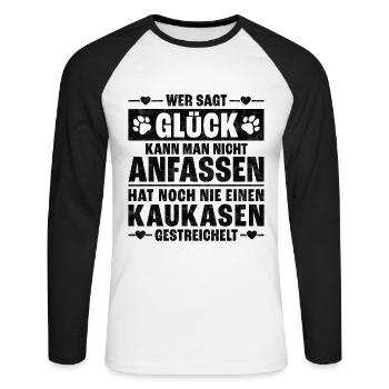 Kaukasischer Owtscharka streicheln Kaukase Spruch - Unisex Baseballshirt langarm - Weiß/Schwarz - Vorne - Nik (191cm)