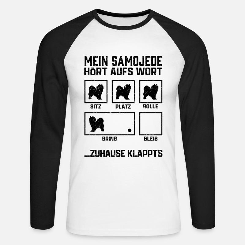 Samojede Hundetricks Schlittenhund Samojedenspitz - Unisex Baseballshirt langarm - Weiß/Schwarz