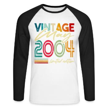 Vintage born May 2004 Birthday Year 2004 - Unisex Long Sleeve Baseball T-Shirt - white/black - Front - Nik (191cm)
