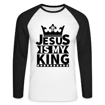 Jésus, Jésus, Jésus Chrétien Chrétien Chrétien - T-shirt baseball manches longues Homme - blanc/noir - Devant - Nik (191cm)
