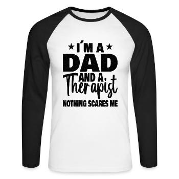 Dad Therapist : I am a Dad and a Therapist - Unisex Baseballshirt langarm - Weiß/Schwarz - Vorne - Nik (191cm)