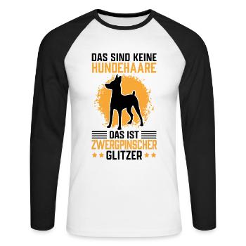 Das ist Zwergpinscher Glitzer Rehpinscher Pinscher - Unisex Baseballshirt langarm - Weiß/Schwarz - Vorne - Nik (191cm)