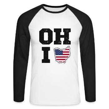 Ohio USA State Flag - Unisex Long Sleeve Baseball T-Shirt - white/black - Front - Nik (191cm)