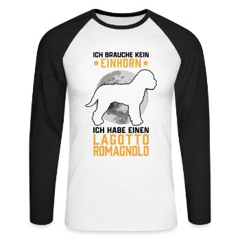 Lagotto Romagnolo kein Einhorn Trüffelhund Spruch - Unisex Baseballshirt langarm - Weiß/Schwarz - Vorne - Nik (191cm)