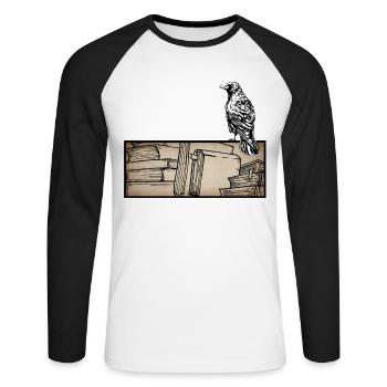 Dark Academia Esthétique Raven Crow Soft Grunge - T-shirt baseball manches longues Homme - blanc/noir - Devant - Nik (191cm)