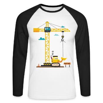 Children 3rd birthday boys with crane and excavator, - Unisex Long Sleeve Baseball T-Shirt - white/black - Front - Nik (191cm)