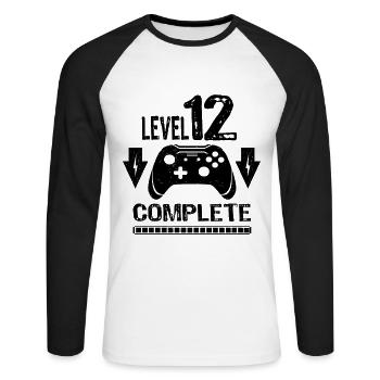 12 Years Celebration Young Gamers Level 12 Complete - Unisex Long Sleeve Baseball T-Shirt - white/black - Front - Nik (191cm)