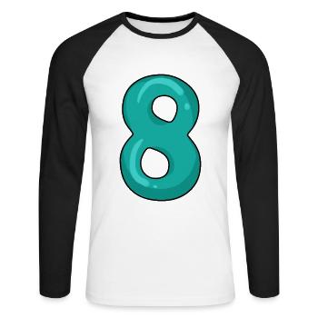 8 - Acht - Ziffer 8 - Unisex Baseballshirt langarm - Weiß/Schwarz - Vorne - Nik (191cm)