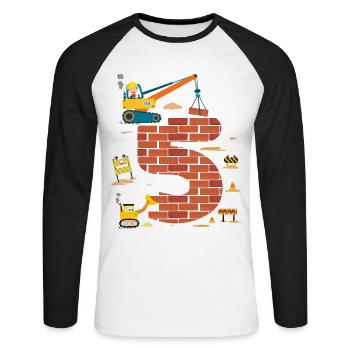 Kinder 5. Geburtstag Jungs Ich bin schon 5 Jahre, - Unisex Baseballshirt langarm - Weiß/Schwarz - Vorne - Nik (191cm)