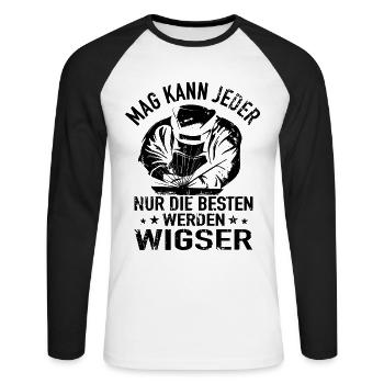 WIG Schweißer Schlosser Metallbau Schweißfachmann - Unisex Baseballshirt langarm - Weiß/Schwarz - Vorne - Nik (191cm)