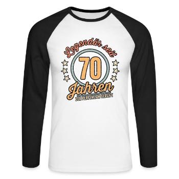 70ter Geburtstag 70 Siebzig Geburtstagsgeschenk - Unisex Baseballshirt langarm - Weiß/Schwarz - Vorne - Nik (191cm)