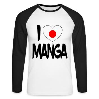 I Love Manga Lovers Manga Fans Gift - Unisex Long Sleeve Baseball T-Shirt - white/black - Front - Nik (191cm)