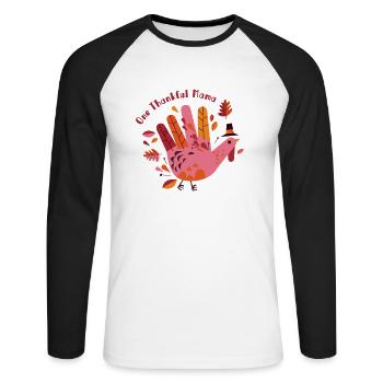 Eine dankbare Mama / Kinder Handabdruck Dankbar - Unisex Baseballshirt langarm - Weiß/Schwarz - Vorne - Nik (191cm)