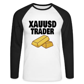 Gold Trader Forex Trader XAUUSD Trader - T-shirt baseball manches longues Homme - blanc/noir - Devant - Nik (191cm)