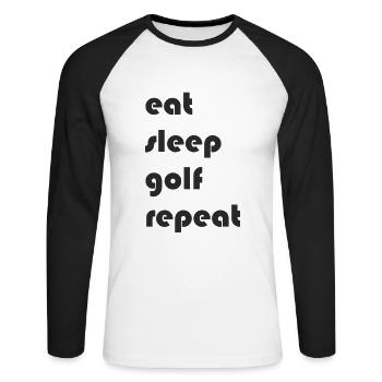 Golf - eat sleep golf repeat - Unisex Baseballshirt langarm - Weiß/Schwarz - Vorne - Nik (191cm)