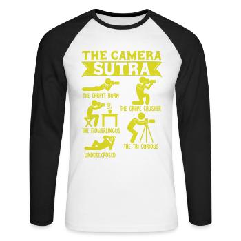 Photographe Photographie Appareil photo Photographe Cadeau - T-shirt baseball manches longues Homme - blanc/noir - Devant - Nik (191cm)