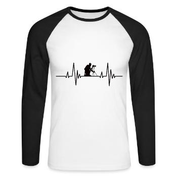 Fotografen Puls Fotografieren Herzschlag Kamera - Unisex Baseballshirt langarm - Weiß/Schwarz - Vorne - Nik (191cm)