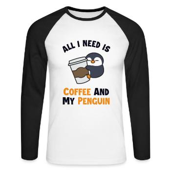 Le café et mon pingouin Le pingouin royal Le - T-shirt baseball manches longues Homme - blanc/noir - Devant - Nik (191cm)