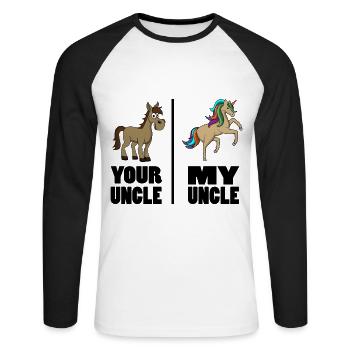 Niece Nephew Of Uncle Godfather Your Uncle My - Unisex Long Sleeve Baseball T-Shirt - white/black - Front - Nik (191cm)