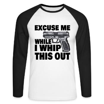 Clay Pigeon Shooting Skeet Shooting Shooting - T-shirt baseball manches longues Homme - blanc/noir - Devant - Nik (191cm)