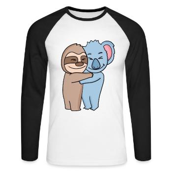 Sloth and koala cuddle cute animals - Unisex Long Sleeve Baseball T-Shirt - white/black - Front - Nik (191cm)