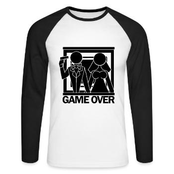 JGA Bride Groom Marriage Game Over Gift - T-shirt baseball manches longues Homme - blanc/noir - Devant - Nik (191cm)