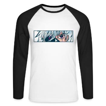 Anime Eyes Cartoon Comic Face Look - T-shirt baseball manches longues Homme - blanc/noir - Devant - Nik (191cm)