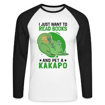 Kakapo und Bücher Neuseeland flugunfähiger Kakapo - Unisex Baseballshirt langarm - Weiß/Schwarz - Vorne - Nik (191cm)