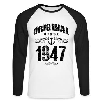 1947 original since - Unisex Long Sleeve Baseball T-Shirt - white/black - Front - Nik (191cm)