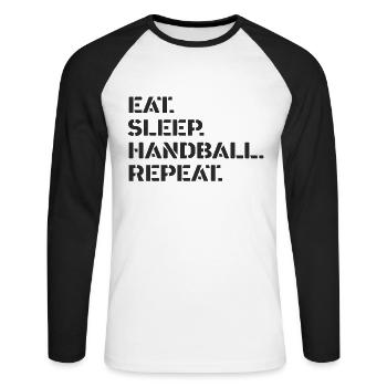 Handball - eat sleep handball repeat - Unisex Baseballshirt langarm - Weiß/Schwarz - Vorne - Nik (191cm)