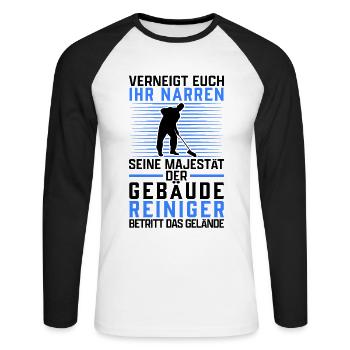 Gebäudereiniger verneigt euch Fensterputzer - Unisex Baseballshirt langarm - Weiß/Schwarz - Vorne - Nik (191cm)