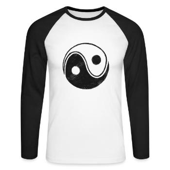 Yinyang Zen Harmonie Méditation Spirituelle - T-shirt baseball manches longues Homme - blanc/noir - Devant - Nik (191cm)