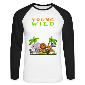 3ème anniversaire pour trois ans enfants dinosaures - T-shirt baseball manches longues Homme - blanc/noir - Devant - Nik (191cm)