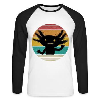 Axolotl Rétro Amphibiens Art Cadeau Enfants Adolescents - T-shirt baseball manches longues Homme - blanc/noir - Devant - Nik (191cm)