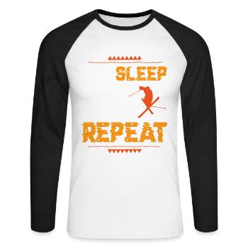 Eat Sleep Ski Repeat - Unisex Long Sleeve Baseball T-Shirt - white/black - Front - Nik (191cm)