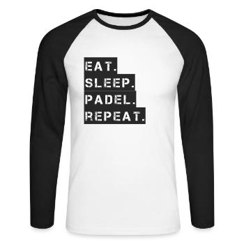 Padel Tennis - eat sleep padel repeat - Unisex Baseballshirt langarm - Weiß/Schwarz - Vorne - Nik (191cm)
